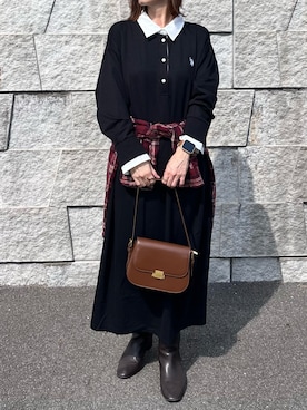「GeeRA（ジーラ）のアイテム（ワンピース、ブラック系）」を使った、renge_wearさん（レディース・163cm）の秋コーディネート