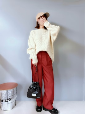 「GRL」｜「アイテム（スラックス）」を使った、renge_wearさん（レディース・163cm）の冬コーディネート