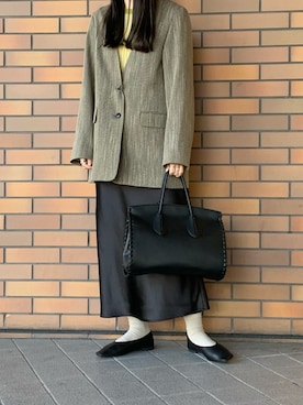 「URBAN RESEARCH（アーバンリサーチ）のアイテム（ノーカラージャケット）」を使った、アリサさん（レディース・156cm）の冬コーディネート