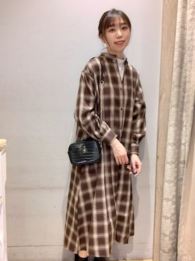 「チェック柄に恋してる」｜「アイテム（ワンピース）」を使った、をり。さん（レディース・167cm）の秋コーディネート