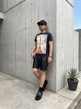 「UNIQLO（ユニクロ）のアイテム（メガネ、ブラック系）」を使った、アカギアーキテクツ一級建築士事務所さん（メンズ・169cm）の夏コーディネート