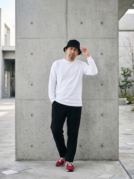 「GU（ジーユー）のアイテム（Tシャツ/カットソー、ホワイト系）」を使った、A1さん（メンズ・169cm）の春コーディネート