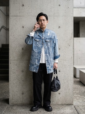 「GU（ジーユー）のアイテム（Tシャツ/カットソー、ホワイト系）」を使った、A1さん（メンズ・169cm）の春コーディネート