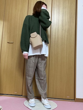 「MERLOT（メルロー）のハイネックバルーンスリーブニットトップス1000/079-7179（ニット/セーター）」を使った、satomiii.さん（レディース・163cm）の冬コーディネート