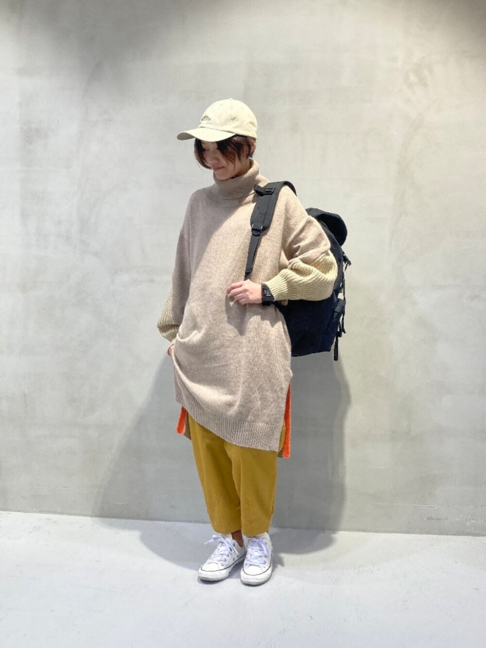「FRAPBOIS、カジュアルコーデ、低身長」｜「FRAPBOISのファネルチュニック ニット（ニット/セーター、ベージュ系）」を使った、suzuki♀さん（レディース・153cm）の冬コーディネートの1枚目の写真