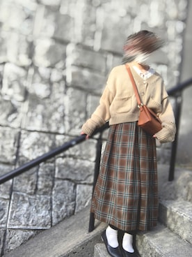 「Bleu Bleuet（ブルーブルーエ）のアイテム（ショルダーバッグ、ブラウン系）」を使った、ふーさん（レディース・159cm）の春コーディネート
