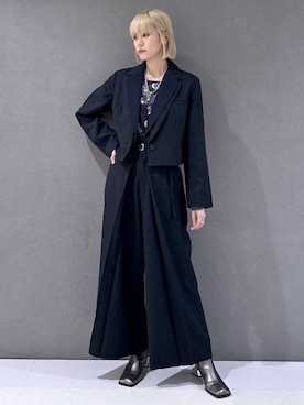 「HARE（ハレ）のチェックハイウエストタックパンツ(HARE)（その他パンツ）」を使った、ココロさん（レディース・169cm）の秋コーディネート