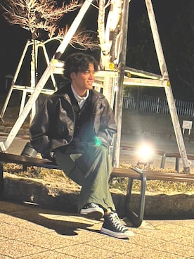 「CLEL（クレイル）の【CLEL】Loose Short Sleeves Lace Shirt/ルーズ 半袖レースシャツ（シャツ/ブラウス、ブラック系）」を使った、HRさん（メンズ・165cm）の春コーディネート