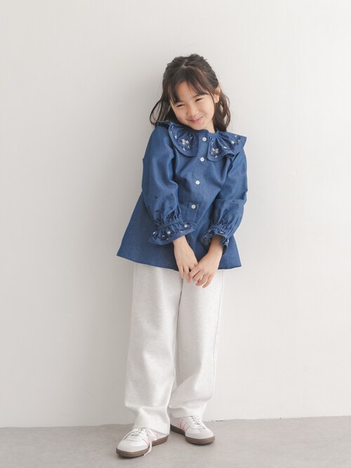 セール】『150サイズあり』フリルカラー刺繍ブラウス(KIDS)（Tシャツ