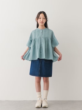 「URBAN RESEARCH DOORS（アーバンリサーチドアーズ）の『150サイズ』『親子リンク』コットンボイルピンタックブラウス(KIDS)（Tシャツ/カットソー、ブルー系）」を使った、DOORS KIDSさん（キッズ・120cm）の夏コーディネート