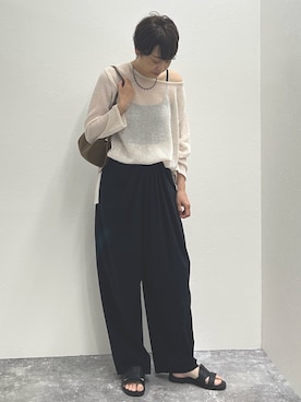 「NOLLEY’S Sophi（ノーリーズソフィ）の《手洗い可能》【BECシリーズ】麻混針抜き天竺プルオーバー（ニット/セーター、ホワイト系）」を使った、nol SUGAさん（レディース・158cm）の夏コーディネート