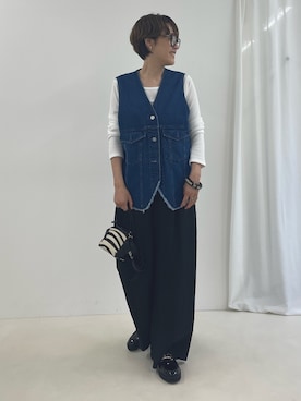 「NOLLEY’S（ノーリーズ）の【MAQWEL/マクウェル】ウォッシャブルタックワイドパンツ（その他パンツ）」を使った、nol SUGAさん（レディース・158cm）の秋コーディネート