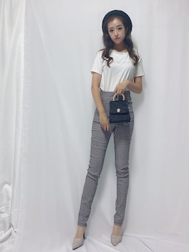 「ハイウエストパンツ」｜「アイテム（ハンチング/ベレー帽）」を使った、mayaさん（レディース・149cm）の秋コーディネート