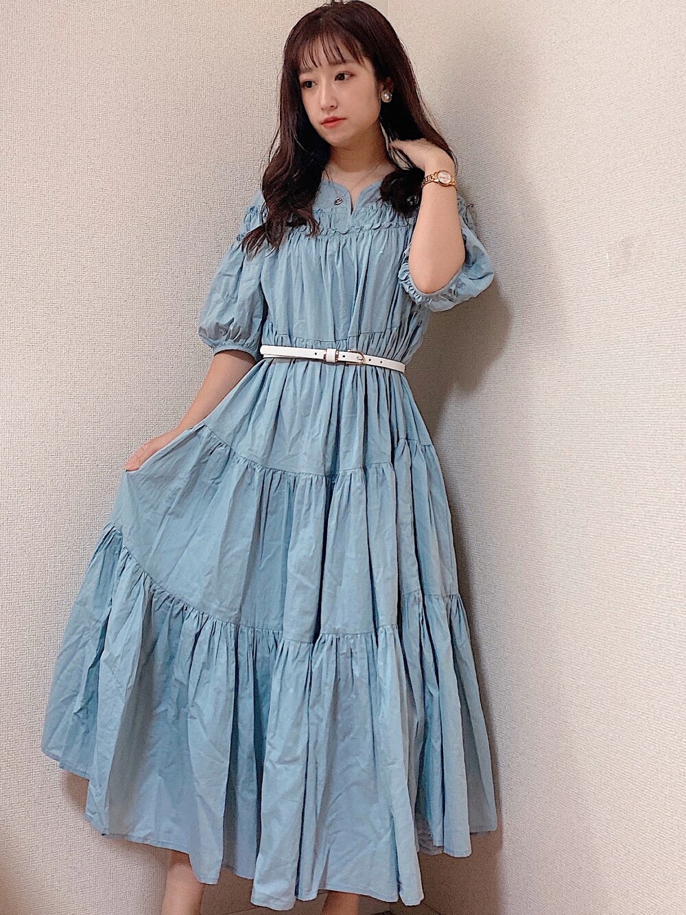 「夏コーデ、夏の和物語、大人カジュアル、今日のコーデ、低身長、ワンピース、ブルーコーデ、ママコーデ、大人ガーリー、プチプラコーデ」｜「Vanrepetitepoupeeのアイテム（ワンピース、ブルー系）」を使った、mayaさん（レディース・149cm）の夏コーディネートの1枚目の写真