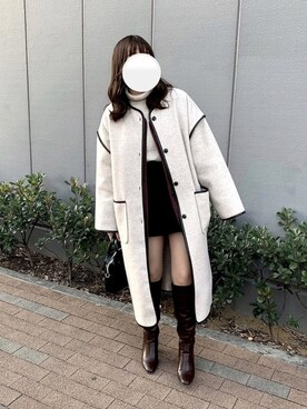 「GRL（グレイル）のアイテム（ノーカラーコート）」を使った、mochiさん（レディース・161cm）の冬コーディネート