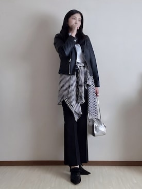 「アイテム（ライダースジャケット）」を使った、susan925さん（レディース・163cm）の秋コーディネート