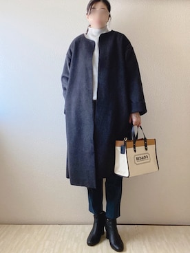 「coca（coca）（コカ）のアイテム（ノーカラーコート）」を使った、susan925さん（レディース・163cm）の秋コーディネート