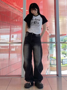 「INFLATION（インフレーション）のアイテム」を使った、𝑀𝑜𝑚𝑜さん（レディース・162cm）の夏コーディネート