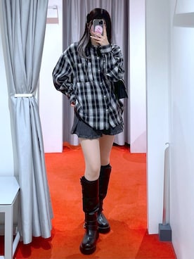 「3.3 Field Trip （3.3フィールドトリップ）の3.3 Field Trip／プリーツデニムスカート 2977561（デニムスカート）」を使った、𝑀𝑜𝑚𝑜さん（レディース・162cm）の冬コーディネート