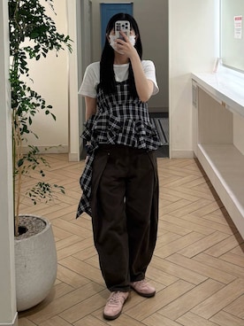 「アイテム（チュニック）」を使った、𝑀𝑜𝑚𝑜さん（レディース・162cm）の夏コーディネート
