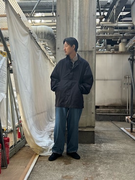 「アイテム（モッズコート）」を使った、八木さん（メンズ・178cm）の秋コーディネート