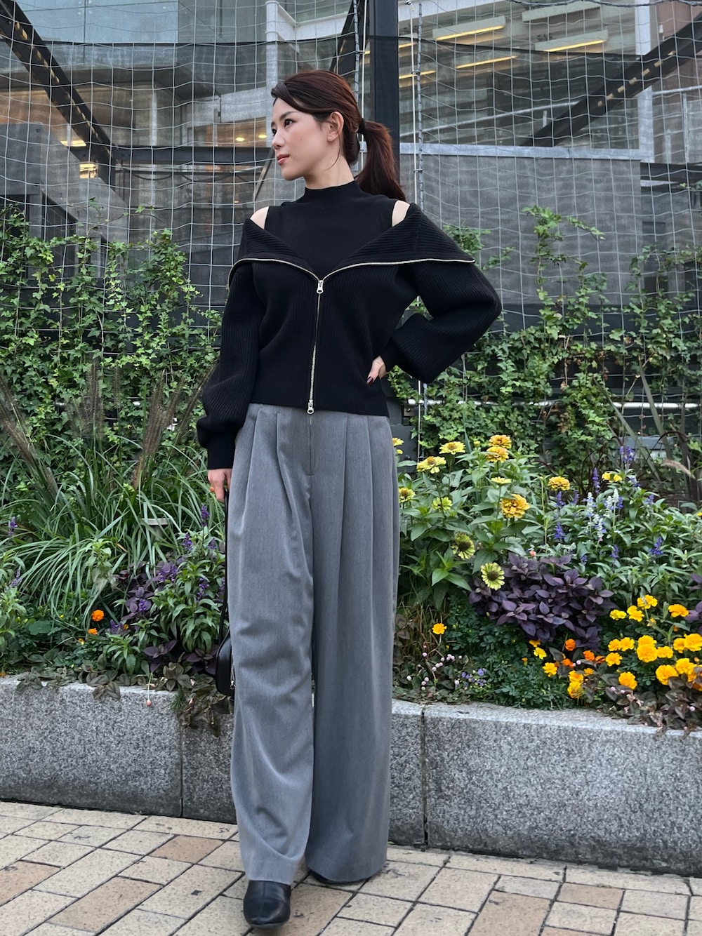 ビッグカラーレイヤードZIPニットを使った人気ファッション