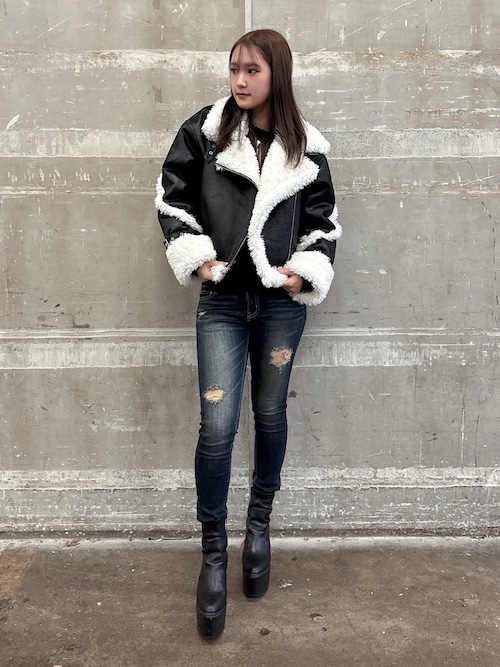 WEB限定カラーあり】エコムートンライダースジャケット（ムートン