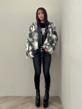 「アイテム（ライダースジャケット、その他）」を使った、koharuさん（レディース・161cm）の秋コーディネート