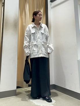 「KBF（ケイビーエフ）のバテンレースストライプシャツ（シャツ/ブラウス、ホワイト系）」を使った、サリーさん（レディース・151cm）の秋コーディネート