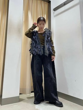 「KBF（ケイビーエフ）のシアーベロアシャーリングスリーブトップス（Tシャツ/カットソー）」を使った、riisaaamさん（レディース・152cm）の秋コーディネート