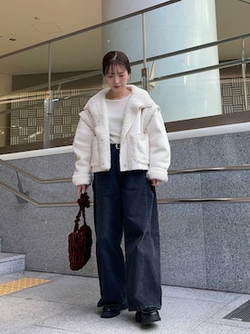 「KBF（ケイビーエフ）のシアーベロアシャーリングスリーブトップス（Tシャツ/カットソー）」を使った、riisaaamさん（レディース・152cm）の秋コーディネート