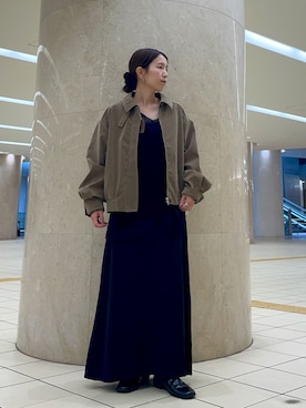 「KBF（ケイビーエフ）のピーチスキンWIDEブルゾン（ブルゾン、ベージュ系）」を使った、サリーさん（レディース・151cm）の秋コーディネート