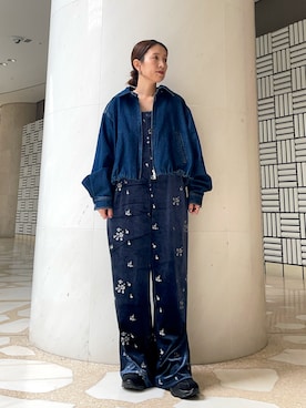 「KBF（ケイビーエフ）のバルーンデニムブルゾン（デニムジャケット、ブルー系）」を使った、サリーさん（レディース・151cm）の秋コーディネート