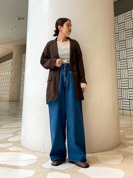 「KBF（ケイビーエフ）のフロントポケットデザインデニム（デニムパンツ、ブルー系）」を使った、サリーさん（レディース・151cm）の秋コーディネート