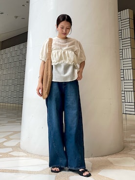 「KBF（ケイビーエフ）のブラトップビスチェSETブラウス（シャツ/ブラウス、ホワイト系）」を使った、サリーさん（レディース・151cm）の夏コーディネート