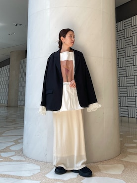 「KBF（ケイビーエフ）のアイテム（テーラードジャケット）」を使った、サリーさん（レディース・151cm）の春コーディネート