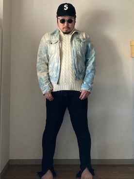 「サングラススタイル」｜「アイテム（デニムジャケット）」を使った、dateoさん（メンズ・174cm）の冬コーディネート