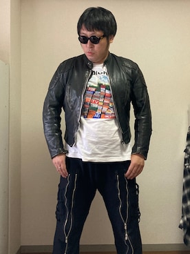 「ジョガーパンツ」｜「アイテム（ライダースジャケット）」を使った、dateoさん（メンズ・174cm）の秋コーディネート
