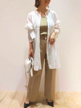 「qualite（カリテ）のコットン2重織ストレートパンツ（チノパンツ）」を使った、kana@qualiteさん（レディース・152cm）の春コーディネート