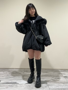 「ファーコート」｜「アイテム（ダウンジャケット/コート）」を使った、Emi【骨格ウェーブ/ブルベ冬】さん（レディース・152cm）の冬コーディネート