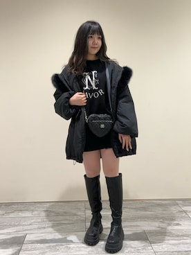 「nice claup」｜「アイテム（ダウンジャケット/コート）」を使った、Emi【骨格ウェーブ/ブルベ冬】さん（レディース・152cm）の冬コーディネート