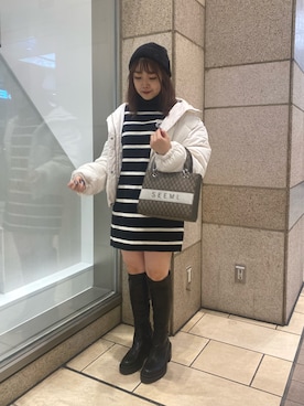 「one after another NICE CLAUP（ワンアフターアナザーナイスクラップ）のアイテム（ニットキャップ/ビーニー）」を使った、Emi【骨格ウェーブ/ブルベ冬】さん（レディース・152cm）の冬コーディネート