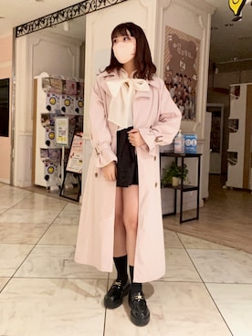「フレンチガーリー」｜「アイテム（トレンチコート）」を使った、Emi【骨格ウェーブ/ブルベ冬】さん（レディース・152cm）の冬コーディネート