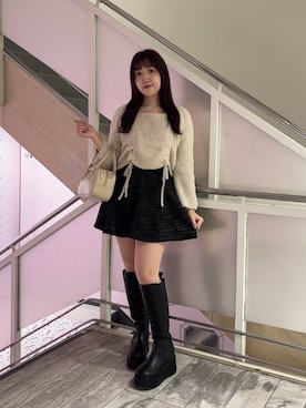 「ベージュ×ブラック」｜Emi【骨格ウェーブ/ブルベ冬】さん（レディース・153cm）の冬コーディネート