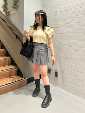 「one after another NICE CLAUP（ワンアフターアナザーナイスクラップ）の【選べるS/Mサイズ】プリーツ巻きスカート（スカート）」を使った、Emi【骨格ウェーブ/ブルベ冬】さん（レディース・153cm）の夏コーディネート