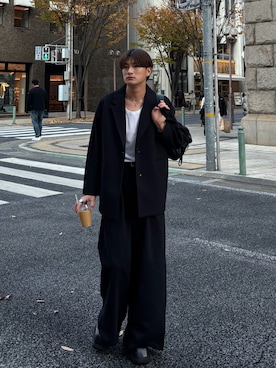 「LUENNA（ルエナ）の【LUENNA】2-Tuck Wide Sweat Pants / 2タックワイドスウェットパンツ（スウェットパンツ、ブラック系）」を使った、yütarouさん（メンズ・168cm）の春コーディネート