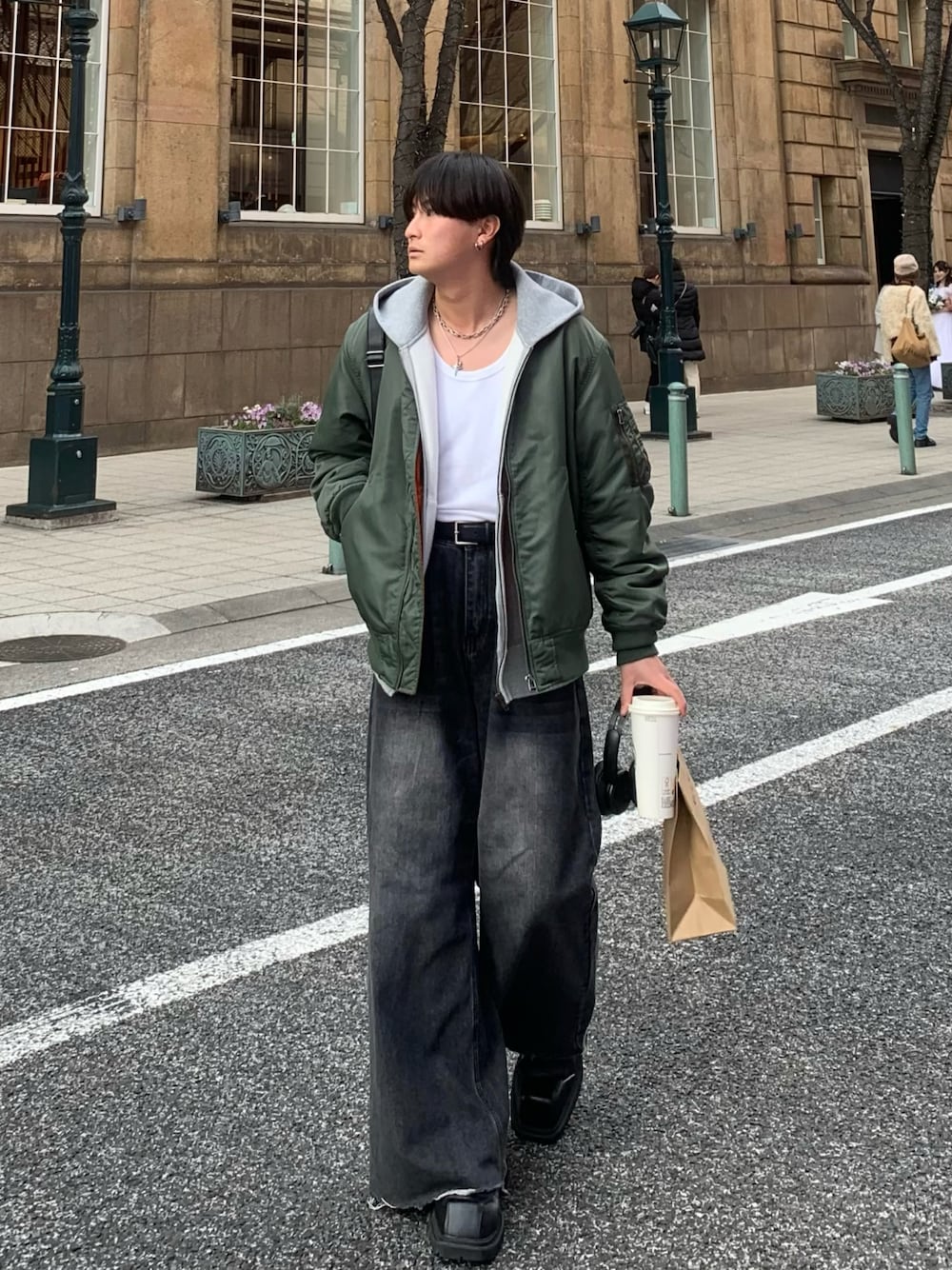 「真冬のあったかスタイル、MA-1、緑、アウター、デニム、オトナカジュアル、秋冬コーデ、プチプラコーデ、冬アウター」｜「GUのアイテム（MA-1、グリーン系）」を使った、yütarouさん（メンズ・168cm）の冬コーディネートの1枚目の写真