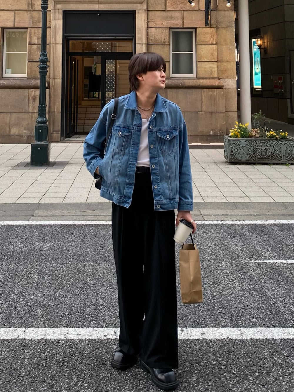 「春めき満開コーデ、春色、メンズコーデ、春服コーデ、シンプルスタイル、おでかけコーデ、今日のコーデ、デニムコーデ、シンプル、カジュアルスタイル、革靴」｜「UNIQLOのアイテム（デニムジャケット、ブルー系）」を使った、yütarouさん（メンズ・168cm）の春コーディネートの1枚目の写真