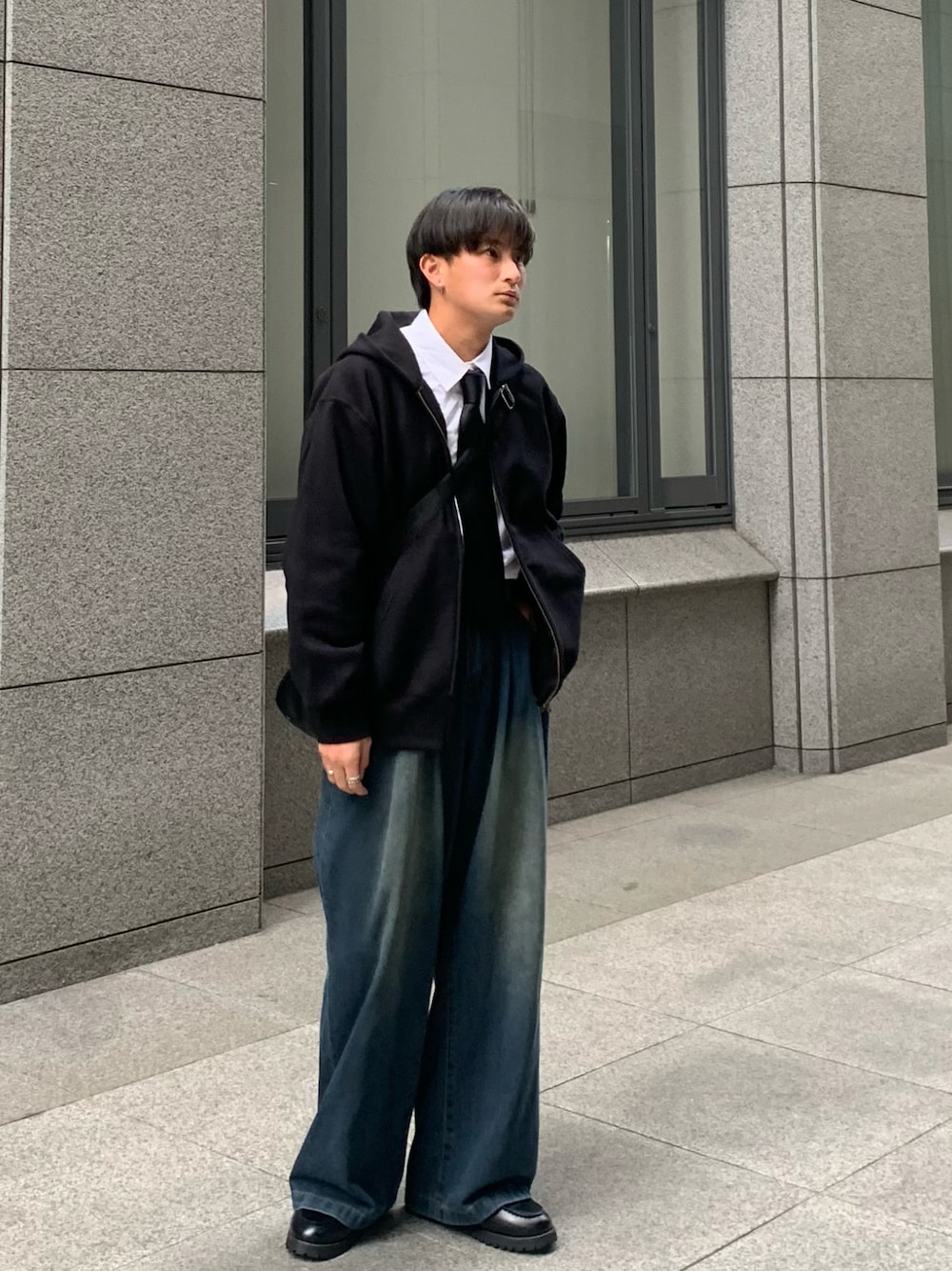 短丈 ジップパーカー ネクタイ コーデ シティーボーイ c-boy style 短丈 ジップパーカー ネクタイ コーデ シティーボーイ c-boy style