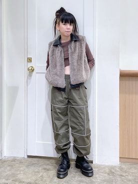 「ファー」｜「アイテム（ライダースジャケット）」を使った、北浦佳那美さん（レディース・157cm）の秋コーディネート